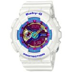 Casio Women’s Baby G Quartz 100M WR Shock Resistant Resin Color: White with Multi Color Face (Model BA-112-7ACR)