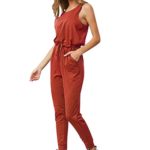 Womens Colorful Jumpsuits Rompers Summer Loose O-Neck Sleeveless Pure Color Jumpsuit Leisure Suit by Gyouanime Orange