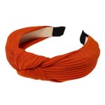 HYSGM Women Solid Color Pleated Headband Top Bow Tie Wide-Brim Headwear Hair Band (Orange)