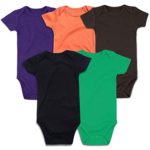 ROMPERINBOX Unisex Solid Multicolor Baby Bodysuits 0-24 Months (Black Orange Purple Brown Green Short Sleeve 5 Pack, 0-3 Months)