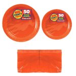 Serves 50 | Big Party Pack Orange 50-Set (Dinner Plates, Dessert Plates, Luncheon Napkins) Party Avenue Bundle-Pack | Complete Party Pack | Bridal parties, Office parties, Birthday parties, Festivals, Orange Theme