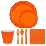 80 Piece Disposable Plastic Package Solid Color Elegant Heavy Duty Party, Wedding Bridal Shower, Birthday Party, Holidays, Barbecue, Picnics, All Occasions Pack for 10 Guests (Orange)