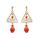 Color Lane Contemporary Oxidized Gold Drop Earrings Orange Beaded Filigree Triangle For Women/Girls
