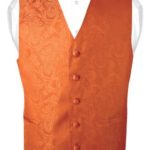 Men’s Paisley Design Dress Vest & Bow Tie Burnt Orange Color Bowtie Set