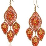 Miguel Ases Burnt Orange Lotus Petal Three-Drop Earrings