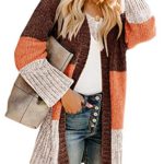 Ferbia Women Color Block Cardigan Open Front Long Sleeve Sweaters Chenille Chunky Loose Baggy Oversized Knit