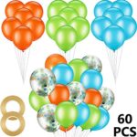 60 Pieces 12 Inch Orange Light Blue Fruit Green Latex Balloons with Confetti Balloon?Dinosaur Balloons and Ribbon for Jungle Jurassic Birthday Party Decorations Supplies