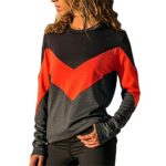 HNTDG Womens Casual Contrast Color Stitching O-Neck Long Sleeve Blouse T-Shirt Autumn Tops Orange