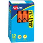 Avery Hi-Liter Desk-Style Highlighters, Smear Safe Ink, Chisel Tip, 12 Fluorescent Orange Highlighters (24050)