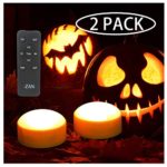 2 Pack Battery Operated LED Lights with Remote and Timer, Bright Flickering Flameless Candle Set for Pumpkin Décor Jack-O-Lantern Halloween Party Home Christmas Decorations, Orange Color