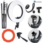 LimoStudio LED Ring Light 18-inch Diameter with Tripod Stand, Angle Adjusting Camera Holding Plate, Cell Phone Holding Clip, Orange Color Filter Fabric Cover, Bluetooth Remote Camera Shutter, AGG2821