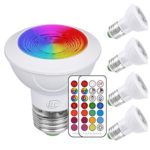 iLC LED Light Bulbs Color Changing E26 Screw 45°, 12 Colors 3W Dimmable Warm White 2700K RGB LED Spot Light Bulb with Remote Control, 20 Watt Equivalent (Pack of 4)