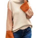 MsLure Women’s Turtleneck Pullover Sweater Color Block Long Sleeve Knit Sweater Jumper
