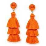 Fashion Tassel Earrings for Women Girls Bright Orange Tassel Fringe Drop Dangle Earrings for Girls Womens Hot Summer Jewelry Gift