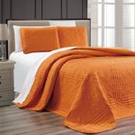 3-Piece ORANGE Oversize “Stella Grande” Bedspread QUEEN / FULL Embossed Coverlet set 106 by 100-Inch