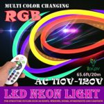 IEKOV LED NEON Light, AC 110-120V Flexible RGB LED Neon Light Strip, 60 LEDs/M, Waterproof, Multi Color Changing 5050 SMD LED Rope Light + Remote Controller for Party Decoration (65.6ft/ 20m)
