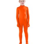 Full Bodysuit Kids Dancewear Solid Color Lycra Spandex Zentai Child Unitard (Medium, Orange)