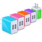 USB Wall Charger with USB Port, Eversame 3.1A USB Charger Compatible iPhone X/ 8/7/6s/Plus, iPad Pro/Air 2/Mini/iPod, Galaxy S4/S5/Note 4, LG, Nexus (Pack-5, Blue Hot Pink Orange Purple Green)