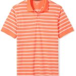 Amazon Essentials Men’s Slim-fit Cotton Pique Polo Shirt, Coral Stripe, X-Large