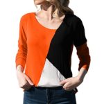 Gahrchian Women Pullovers Tunic Casual Work Suit Overcoats Tops Color Block Windbreakers Outerwears Knitwears Orange