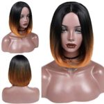 HANNE Ombre Orange Color Bob Wig Short Straight Bob Wig Heat Resistant Synthetic Hair Wigs for Women (Black to Orange)