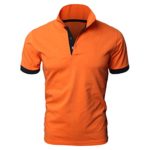 VOWUA Mens Polo Shirts Personality Short Sleeve Shirts Casual Solid Color Pullovers Shirts Orange