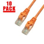 GRANDMAX 10 Pack – CAT6 3 Foot UTP Ethernet Network Patch Cable, Multiple Colors and Sizes, Snagless/Ferrari Boot/Orange