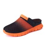 Gobling Men’s Breathable Sandals Slip On Outdoor Beach Shoes Mesh Casual Flats Stripe Slippers (Color : Noir Orange, Size : 7 M US)