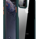 CaserBay iPhone Case Hybrid Designed Crystal Clear Hard PC with Soft TPU Rim Flexible Slim Phone Case Midnight Green-Orange Button for 6.1 inch iPhone 11