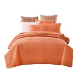 Tache Solid Rustic Stone Washed Cotton Mandala Matelassé Pastel Light Orange Fall Harvest Bohemian Quilt Bedspread 3 Piece Set, King