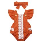 Newborn Baby Girl Floral Bodysuit+Headnband 2pcs Summer Flare Sleeve Fashion Jumpsuit 0-24Months (6-12 Months, Orange)
