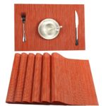 U’Artlines Placemat, Crossweave Woven Vinyl Non-Slip Insulation Placemat Washable Table Mats Set of 6 (6pcs placemats, B Orange)