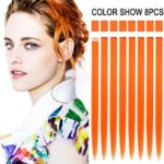 8PCS Orange Hairpieces for Kids Highlights Straight Clip in Colored/Colorful Hair Extensions for Girls and Dolls (Orange)