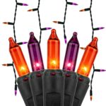 Kringle Traditions 8.5 ft 150 Purple/Orange Icicle Lights – Black Wire, Indoor/Outdoor Halloween Lights