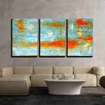 wall26 – 3 Piece Canvas Wall Art – Teal and Orange Abstract Art Painting – Modern Home Decor Stretched and Framed Ready to Hang – 16″x24″x3 Panels