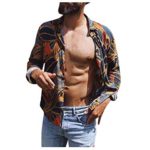 Men’s Fashion Floral Printed Colorful Long Sleeve Standard-Fit Button Down Dress Shirt Casual Blouses Red