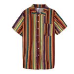 haoricu Men’s Summer Short Sleeve Blouse Color Block Stripes Print T Shirt V Neck Button Up Loose Shirts (??Orange, XXXL)