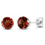 Gem Stone King 925 Sterling Silver Red Garnet Women’s Stud Earrings For Women Gemstone Birthstone 2.00 Cttw Round 6MM