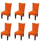 FLYPARTY 6X Universal Stretch Spandex Removable Washable Short Dining Chair Cover Protector Seat Solid Slipcovers for Hotel,Dining Room,Ceremony,Wedding etc (Orange)