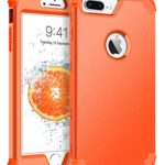 BENTOBEN Case for iPhone 8 Plus, iPhone 7 Plus Case, 3 in 1 Hybrid Hard Plastic Soft Rubber Heavy Duty Rugged Bumper Shockproof Full-Body Protective Phone Cover for iPhone 8 Plus/7 Plus, Coral Orange