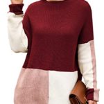 BTFBM Women Mock-Neck Fashion Splice Color-Block Panels Long Sleeve Drop Shoulder Knit Loose Sweaters Pullover Tops