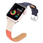 Simpeak Band Compatible with Apple Watch 40mm 38mm, Slim, Genuine Leather Wirstband Replacement for Apple Watch 5 4 (38mm) Series 3 2 1 (40mm), Indigo/Beige/Orange
