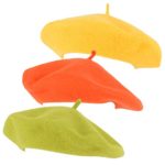 ZAKIRA Wool French Beret for Men and Women in Plain Colours – 3 Pack (Yellow/Orange/Lime)