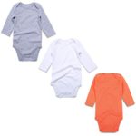 OPAWO Unisex Baby 3-Pack Long Sleeve Bodysuits Neutral Color Lap Shoulder Romper 0-24 Months (12-18 Months, Gray/White/Orange)