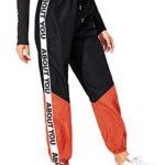 SweatyRocks Womens Sweatpants Color Block Casual Loose Tie Waist Jogger Pants Black Orange Medium
