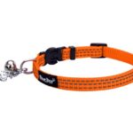 BINGPET Safety Nylon Reflective Cat Collar Breakaway Adjustable Cats Collars with Bell and Bling Paw Charm, Orange