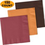 150 Lunch Napkins, Burgundy, Autumn Orange, Brown – 50 Each Color. 2 Ply Paper Dinner Napkins. 6.5″ folded, 13.5″ unfolded.