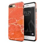 BURGA Phone Case Compatible With iPhone 7 Plus / 8 Plus Neon Orange Peach Coral Pattern Marble Stone Summer Vibes Cute For Girls Heavy Duty Shockproof Dual Layer Hard Shell + Silicone Protective Cover