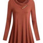 Miusey Pregnancy Shirts, Womens Long Sleeve Cowl Neck Vintage Casual Blouse Tunic Top Shirt Plus Size Maternity Tops Rust Large