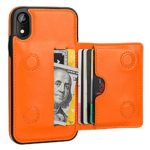 KIHUWEY iPhone XR Wallet Case Credit Card Holder, Premium Leather Kickstand Durable Shockproof Protective Cover iPhone XR 6.1 Inch (Orange)
